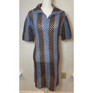 NWT Zara Crochet Knit Dress Cover Up Collar Blue Brown Size Medium M New